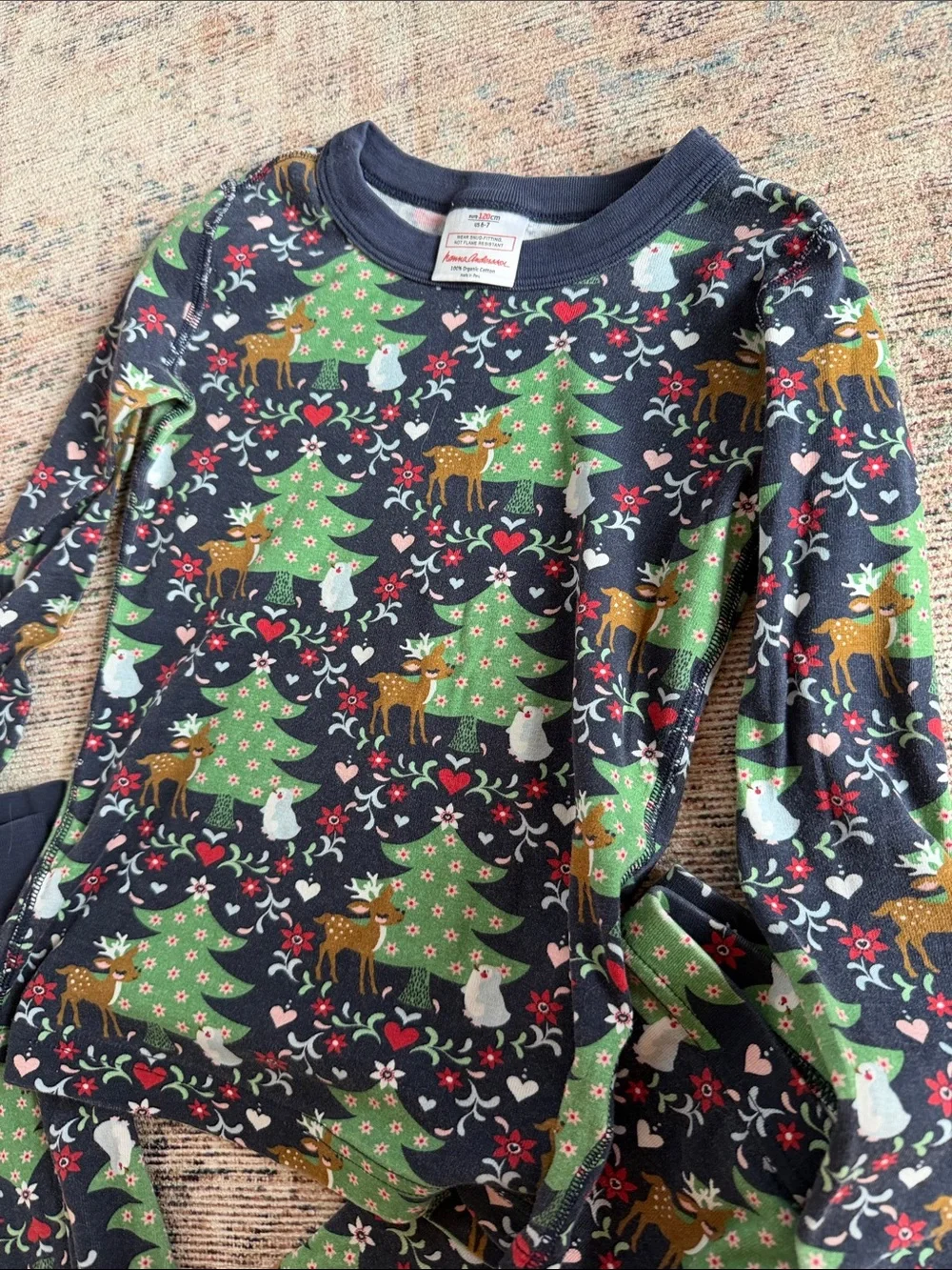 Hanna Andersson Navy Holiday Tree & Reindeer Pajama Set